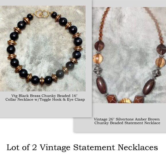 Lot 2 Vintage Statement  Necklaces - abt. 16" Collar & abt. 28" Beaded Necklaces - Picture 6 of 6